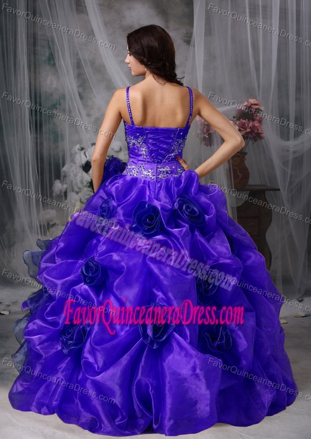 Dark Blue V-neck Quinceanera Gown Dresses with Pickups and Spaghetti Straps